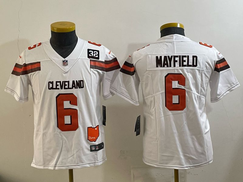 Youth 2025 Nike Cleveland Browns 6 Mayfiels white Retro Limited NFL Jersey style 02